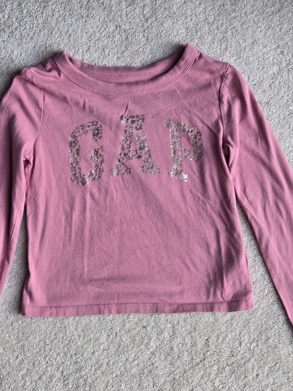 GAP Pink Long Sleeve Tee with Silver Sequin Logo